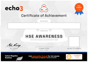 Echo3 HSE AWARENESS Certificate