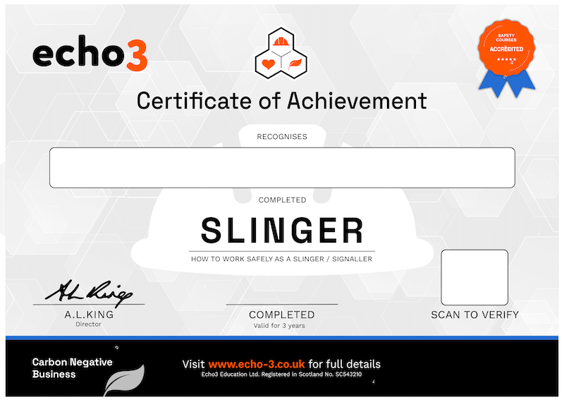 Slinger Certificate